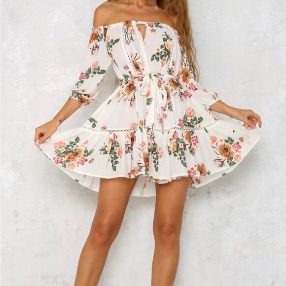 Hello Molly Dresses & Skirts - Hello Molly Big Love White Dress Tie Waist Off Shoulder Summer Beach Size 8